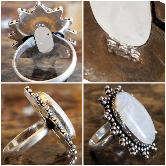 Genuine 18ct Rainbow Moonstone Ring Size 9 - Picture 5 of 6